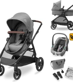 Maxi-Cosi Zelia S Trio Kinderwagen 3 in 1 Set, 0 - 4 Jaar, Tot 22 kg, Inclusief CabrioFix S i-Size Autostoeltje, Accessoires, Luiertas, Grijs.  ...Show model!!!!!